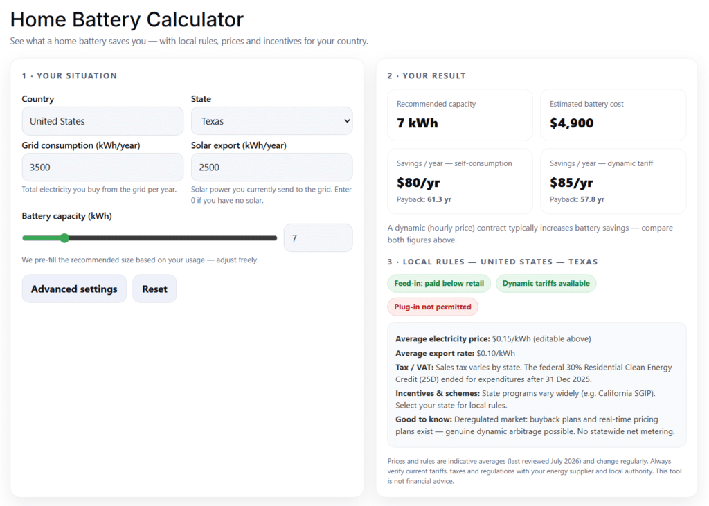 HomeBattery.com calculator